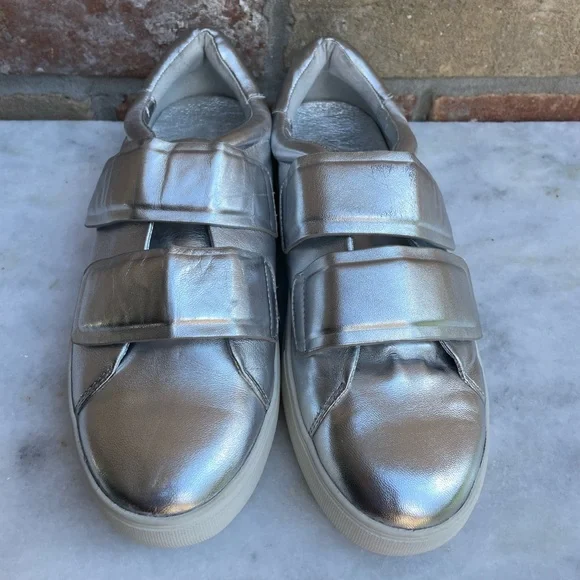J Slides Metallic Silver Platform Sneaker Women's Size 9.5 - Picture 2 of 6